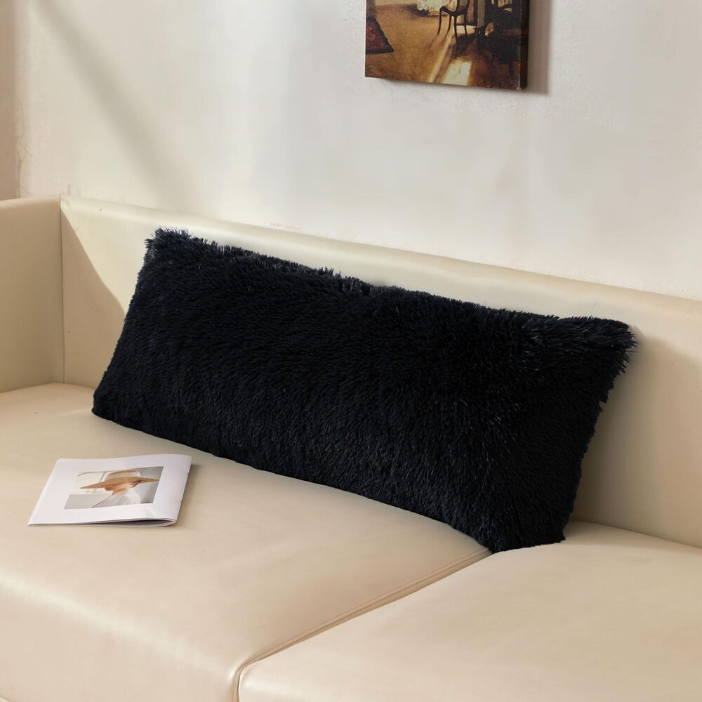 1315 14x36 Fluffy Faux Fur Lumbar Throw Pillow Cover, Shaggy Fuzzy Soft